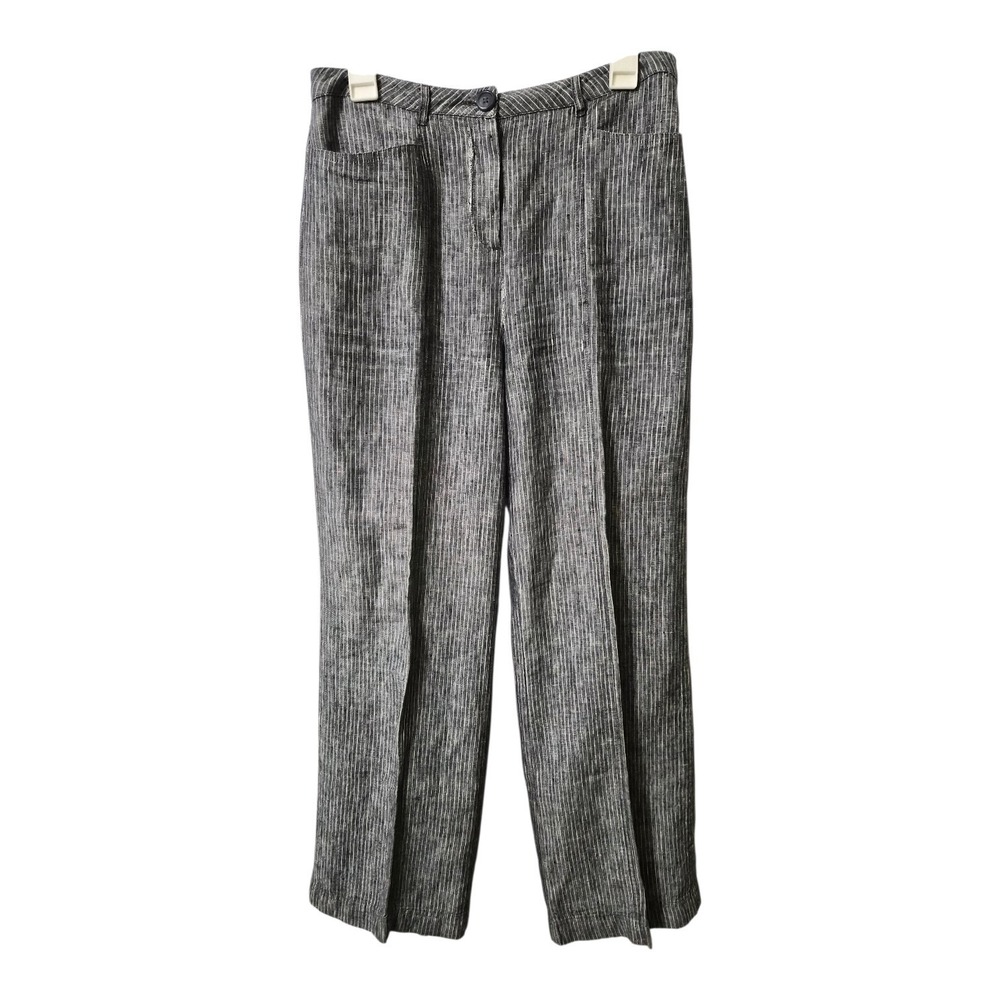 Sundance‎ Catalog Linen Pinstripe Pants Womens P8 Petite Gray White Straight Leg